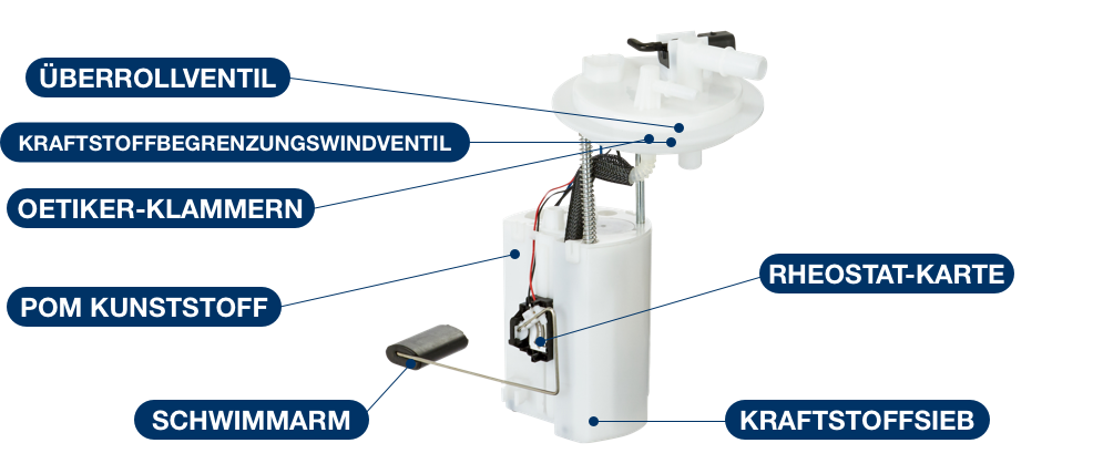 Kraftstoffmodul bauteilekomponenten: überrollventil, kraftstoffbegrenzungswindventil, oetiker-klammern, POM kunststoff, schwimmarm, rheostat-karte, kraftstoffsieb