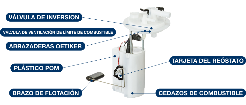 Módulo de combustible componentes: válvula de inversión, válvula de ventilación de límite de combustible, abrazaderas oetiker, plástico POM, brazo de flotación, tarjeta del reóstato, cedazos de combustible