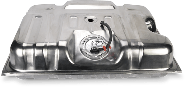 Aftermarket steel fuel tank assembly including an integrated fuel module