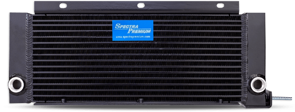 Black bar and plate construction all-aluminum custom-engineered Hydraulic and transmission cooler by Spectra Premium
