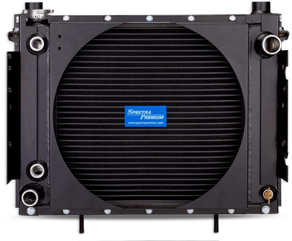 Black bar and plate construction all-aluminum custom-engineered radiator and fan cooling system assembly by Spectra Premium