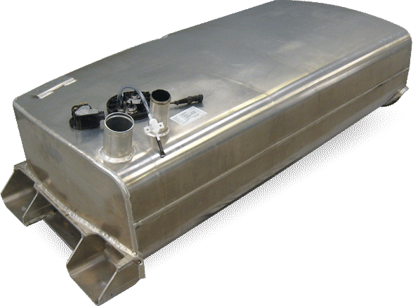 Custom-engineered stainless steel combo fuel and oil tank reservoir